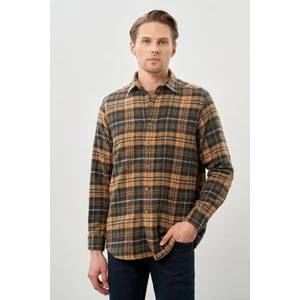 Hardal Yünlü Ekose Desen Yumuşak Yaka Cepsiz Uzun Kol Casual Comfort Fit Gömlek 1004245227