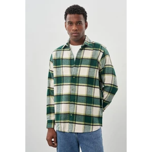 Koyu Lacivert Yünlü Ekose Desen Yumuşak Yaka Cepsiz Uzun Kol Casual Comfort Fit Gömlek 1004245227