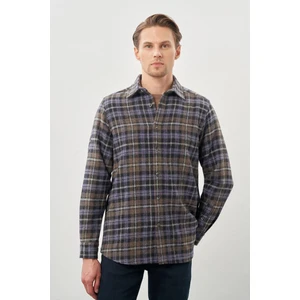 Koyu Antrasit Yünlü Ekose Desen Yumuşak Yaka Cepsiz Uzun Kol Casual Comfort Fit Gömlek 1004245227