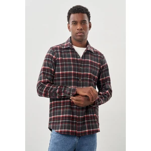 Vişne Yünlü Ekose Desen Yumuşak Yaka Cepsiz Uzun Kol Casual Comfort Fit Gömlek 1004245227