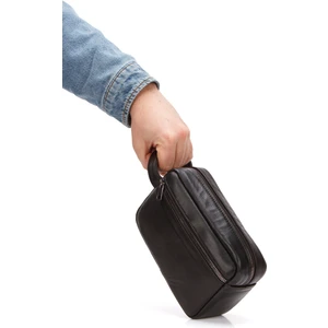 Erkek Siyah Hakiki Deri Portföy Clutch Traş Kozmetik Bakım ve Günlük El Çantası new278