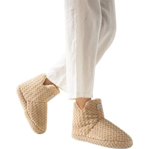 Kadın Zikzak Desen Içi Kürklü Kaymaz Taban Ev Botu Panduf Bej