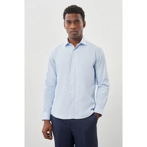 Koyu Mavi Uzun Kol Düz Yarım İtalyan Yaka Cepsiz Pamuklu Classic Slim Fit Gömlek 1004245268