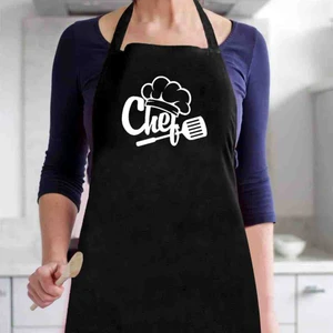 Chef Baskılı Su Geçirmez Siyah Mutfak Önlüğü