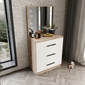 Ildır 3 Çekmeceli Şifonyer Aynalı Tamamı Mdf Flora Beyaz