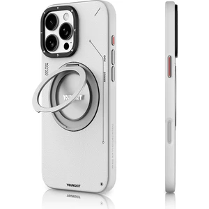 iPhone 16 Pro Max Kılıf Magsafe Özellikli 360 Standlı Deri Desenli Tech Leather Serisi Gri