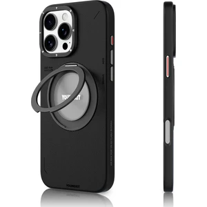iPhone 16 Pro Max Kılıf Magsafe Özellikli 360 Standlı Deri Desenli Tech Leather Seri Siyah
