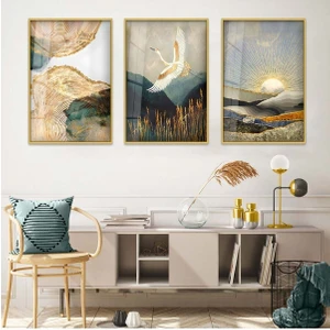 KOLAJ ÇİZİM 3'LÜ METAL ÇERÇEVELİ CAM TABLO SETİ