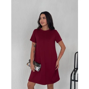 Kadın Yuvarlak Yaka Kısa Kol Modal Kumaş Önde Dikiş Detaylı Kısa Elbise