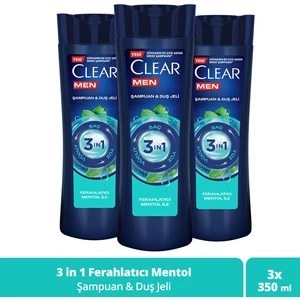 Men 3 In 1 Şampuan & Duş Jeli Ferahlatıcı Mentol Saç Yüz Vücut İçin 350 ml x 3