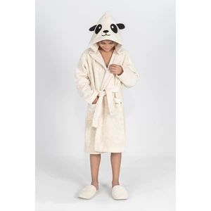 Pamuklu Kapüşonlu Panda Nakışlı Çocuk Bornozu Unisex