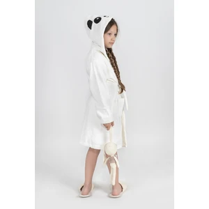 Pamuklu Kapüşonlu Panda Nakışlı Çocuk Bornozu Unisex
