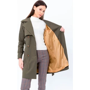 %100 Pamuk Gabardin Midi (95CM) Astarlı Kemerli Kadın Trençkot 1113