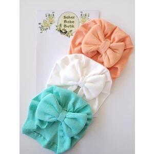 Kız Bebek Fiyonklu Kaşkorse Bone 3'lü Set