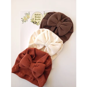 Kız Bebek Fiyonklu Kaşkorse Bone 3'lü Set