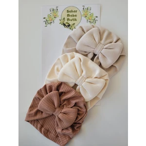 Kız Bebek Fiyonklu Kaşkorse Bone 3'lü Set