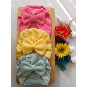 Kız Bebek Fiyonklu Kaşkorse Bone 3'lü Set