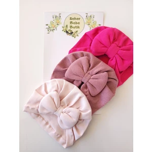 Kız Bebek Fiyonklu Kaşkorse Bone 3'lü Set