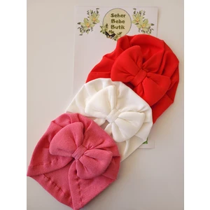 Kız Bebek Fiyonklu Kaşkorse Bone 3'lü Set