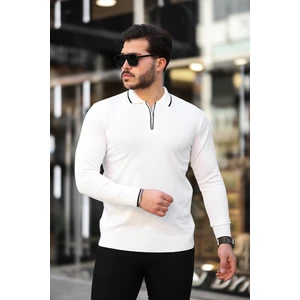 Fermuar Yaka Çizgi Detaylı Erkek Kazak