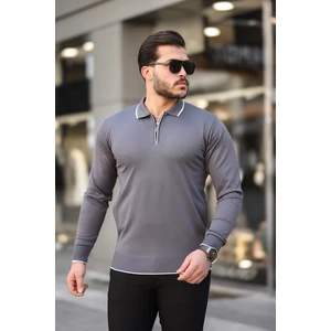 Fermuar Yaka Çizgi Detaylı Erkek Kazak