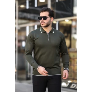 Fermuar Yaka Çizgi Detaylı Erkek Kazak