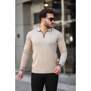 Fermuar Yaka Çizgi Detaylı Erkek Kazak