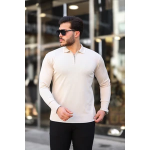 Fermuar Yaka Çizgi Detaylı Erkek Kazak