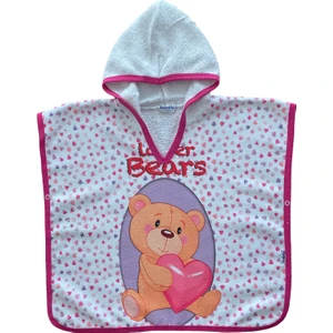 Neşeli Bebekler Renkli Kalpli Ayıcık Desen Panço Havlu