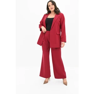 Koza Butik Kadın Büyük Beden Geniş Paça Ceket Pantolon Takım 9008-25