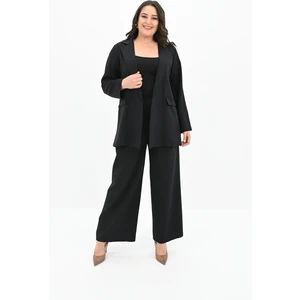 Koza Butik Kadın Büyük Beden Geniş Paça Ceket Pantolon Takım 9008-25