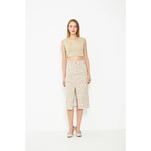 Leopar Desenli Yırtmaçlı Kot Etek