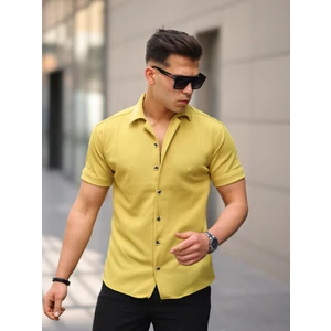 Erkek Yazlık Likralı Slim Fit Gömlek Yaka Kısa Kollu Gömlek