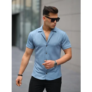 Erkek Yazlık Likralı Slim Fit Gömlek Yaka Kısa Kollu Gömlek