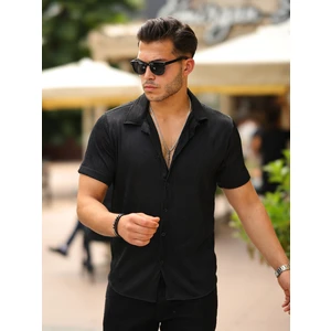 Erkek Yazlık Likralı Slim Fit Gömlek Yaka Kısa Kollu Gömlek