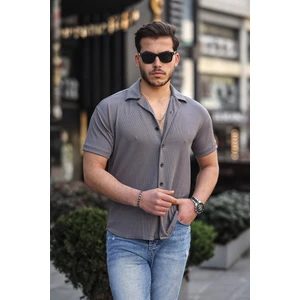 Erkek Yazlık Likralı Slim Fit Gömlek Yaka Kısa Kollu Gömlek