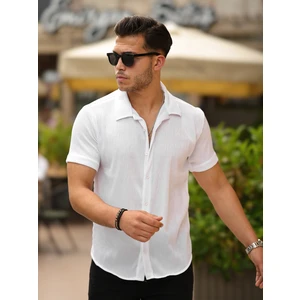 Erkek Yazlık Likralı Slim Fit Gömlek Yaka Kısa Kollu Gömlek