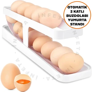 2 Katlı Otomatik Buzdolabı Yumurta Standı Yumurtalık Rafı Saklama Kabı Buzdolabı Organizeri