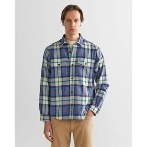 Erkek Mavi Regular Fit Düğmeli Yaka Kareli Gömlek 3240173.442