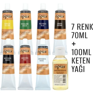 Yağlı Boya 70ml 7 Renk ve 100ml Keten Yağı Pigmentora Oil Colour