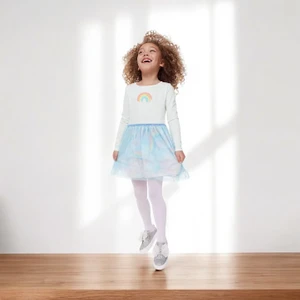 Ayloş Butik Gökkuşağı Baskılı Eteği Simli Kız Çocuk Elbise