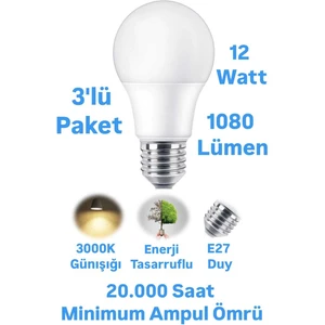12W ERKLED Günışığı LED Ampul 1080 Lümen E27 Duylu LED Lamba