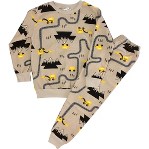Arya Nisa Kids Erkek Çocuk Pamuklu Şardonlu Sütlü Kahve Yol Araba Desenli Uzun Kollu Pijama Takımı