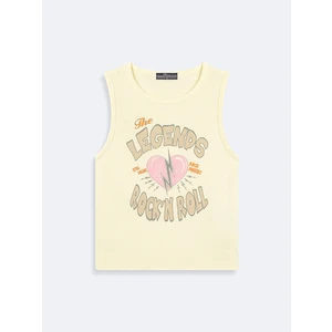 Kadın  Sloganlı Sıfır Yaka Sarı Atlet