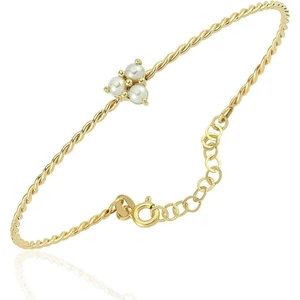Fasek Gold Gümüş Bilezik -  Mini Incili Burgu Gümüş Bilezik