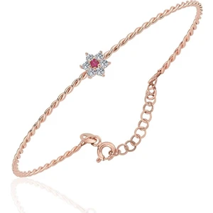 Fasek Gold Gümüş Bilezik - Ortası Yakut Taşlı Çiçek 925 Ayar Gümüş Bilezik