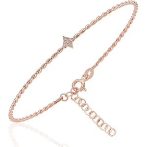 Fasek Gold Gümüş Bilezik - Taşlı Mini Karo Burgu 925 Ayar Gümüş Bilezik