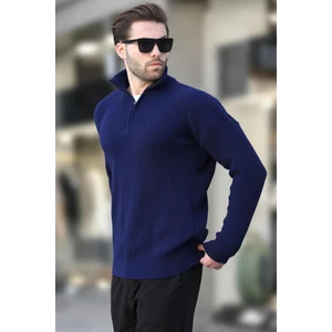 Lacivert Fermuar Yaka Triko Erkek Kazak E7295