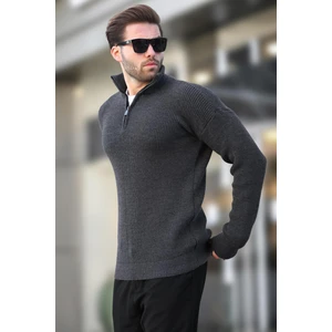 Antrasit Fermuar Yaka Triko Erkek Kazak E7295