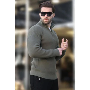 Haki Fermuar Yaka Triko Erkek Kazak E7295